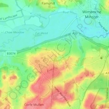 Mapa topográfico East End, altitud, relieve