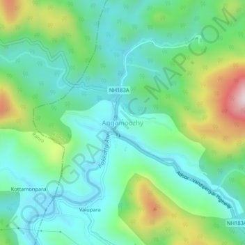 Mapa topográfico Angamoozhy, altitud, relieve
