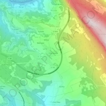 Mapa topográfico Chez Gantin, altitud, relieve