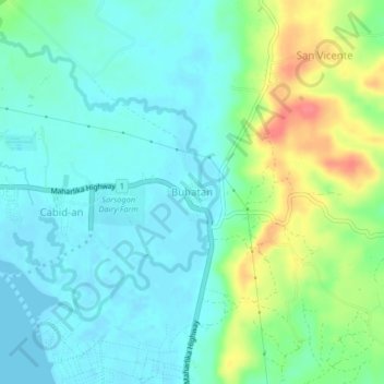 Mapa topográfico Buhatan, altitud, relieve