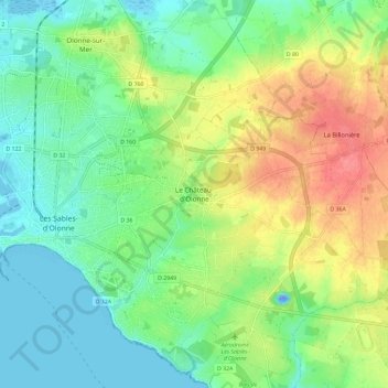 Mapa topográfico Château-d'Olonne, altitud, relieve