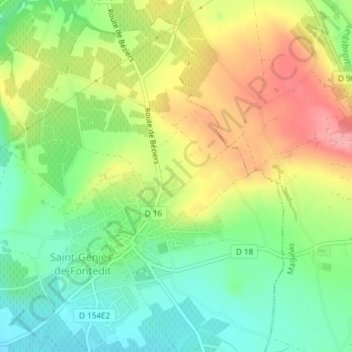 Mapa topográfico Brunels, altitud, relieve