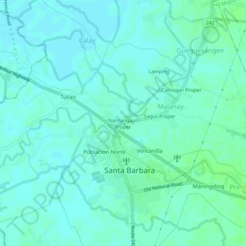 Mapa topográfico Nansangaan Proper, altitud, relieve