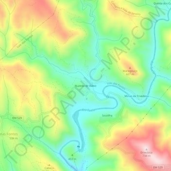 Mapa topográfico Nuzedo de Baixo, altitud, relieve