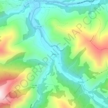 Mapa topográfico Cosío, altitud, relieve