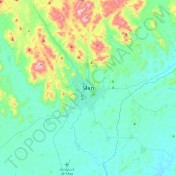 Mapa topográfico Man, altitud, relieve