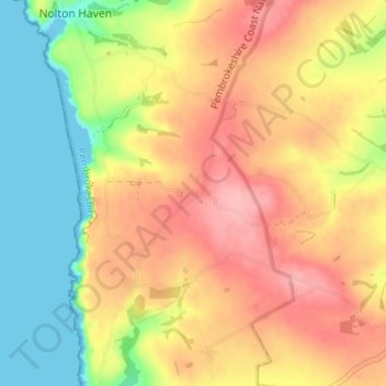 Mapa topográfico Druidston, altitud, relieve