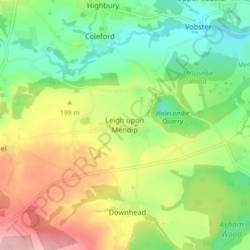 Mapa topográfico Leigh upon Mendip, altitud, relieve