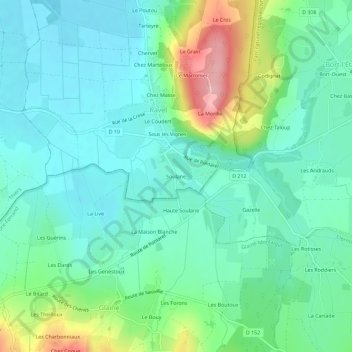 Mapa topográfico Soulane, altitud, relieve