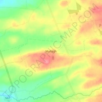 Mapa topográfico Mullagh, altitud, relieve