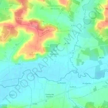 Mapa topográfico Martineau, altitud, relieve