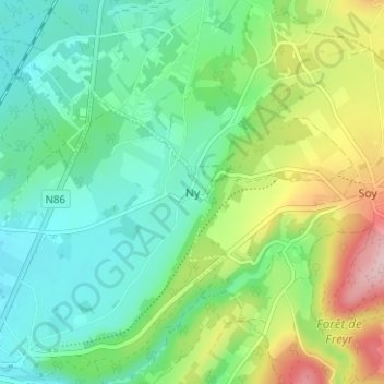 Mapa topográfico Ny, altitud, relieve