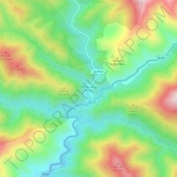 Mapa topográfico Portilla de la Reina, altitud, relieve