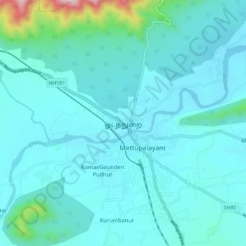 Mapa topográfico Odanthurai, altitud, relieve