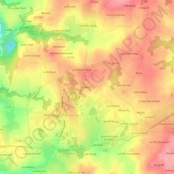 Mapa topográfico Raulois, altitud, relieve