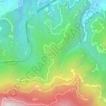 Mapa topográfico Alto Las Pailas, altitud, relieve