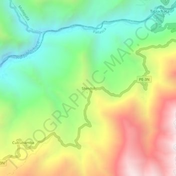 Mapa topográfico Shindol, altitud, relieve