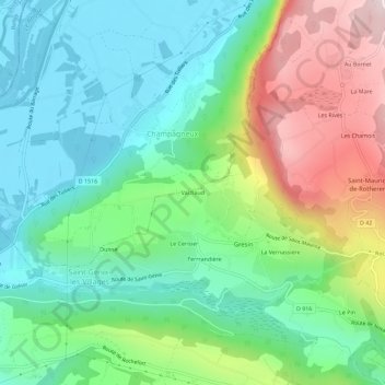 Mapa topográfico Vachaud, altitud, relieve