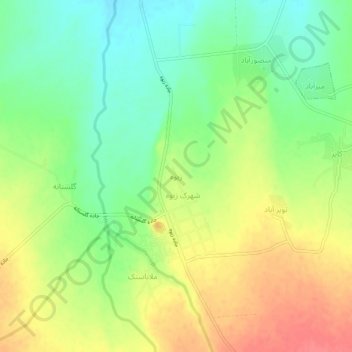 Mapa topográfico Ziveh, altitud, relieve