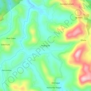 Mapa topográfico Nedugula, altitud, relieve
