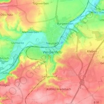 Mapa topográfico Weißenfels, altitud, relieve