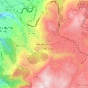 Mapa topográfico La Nueva Concepción, altitud, relieve