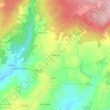 Mapa topográfico Abrunhosa, altitud, relieve