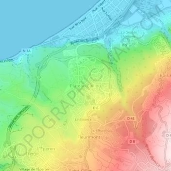 Mapa topográfico Plateau Caillou, altitud, relieve