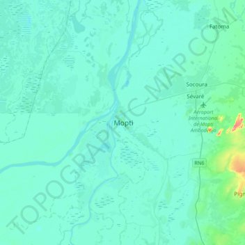 Mapa topográfico Mopti, altitud, relieve