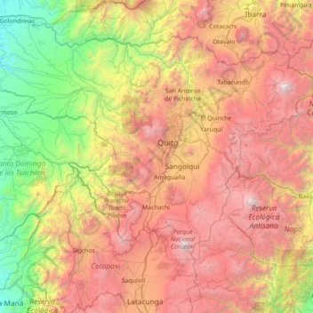 Mapa topográfico Chillogallo, altitud, relieve