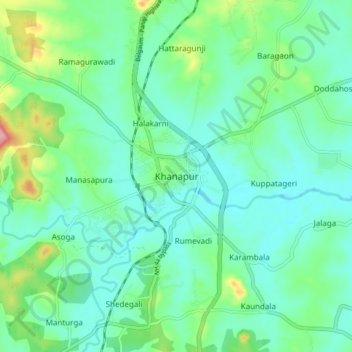 Mapa topográfico Khanapur, altitud, relieve