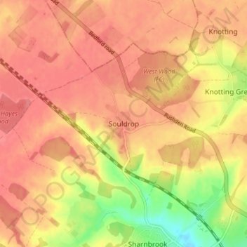 Mapa topográfico Souldrop, altitud, relieve
