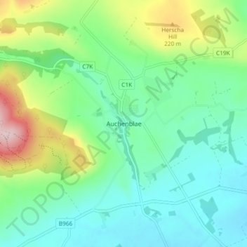 Mapa topográfico Auchenblae, altitud, relieve