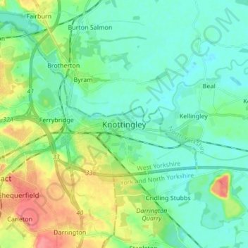 Mapa topográfico Knottingley, altitud, relieve