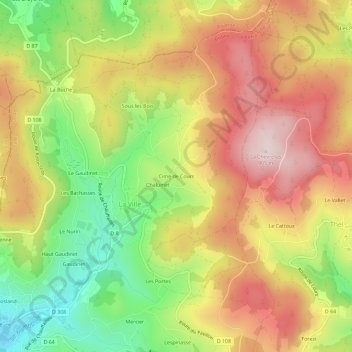 Mapa topográfico Cime de Cours, altitud, relieve
