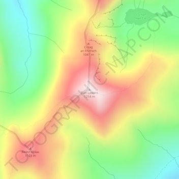 Mapa topográfico Ben Lawers, altitud, relieve