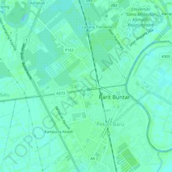 Mapa topográfico Permatang Tok Mahat, altitud, relieve