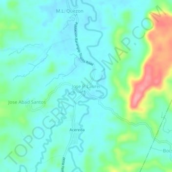 Mapa topográfico Jose P. Laurel, altitud, relieve