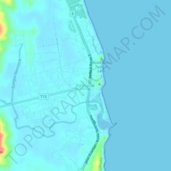 Mapa topográfico Kemasik, altitud, relieve