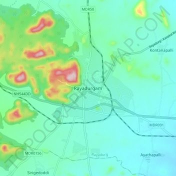 Mapa topográfico Rayadurgam, altitud, relieve