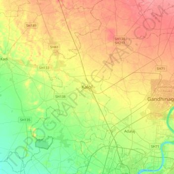 Mapa topográfico Kalol, altitud, relieve