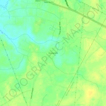 Mapa topográfico Evergreen, altitud, relieve