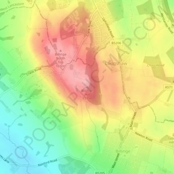 Mapa topográfico Billinge Hill, altitud, relieve