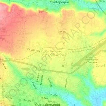 Mapa topográfico Condomino Villas del Campo, altitud, relieve