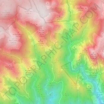 Mapa topográfico Bardou, altitud, relieve
