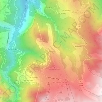 Mapa topográfico La Cochette, altitud, relieve