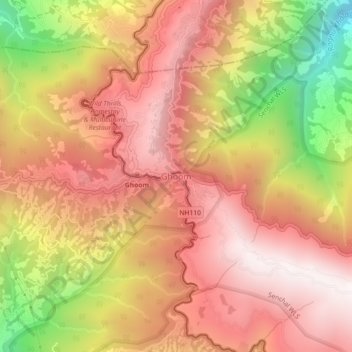 Mapa topográfico Ghoom, altitud, relieve
