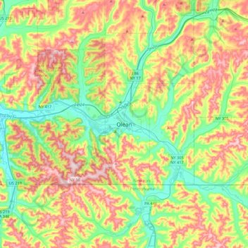 Mapa topográfico Olean, altitud, relieve