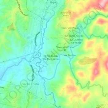 Mapa topográfico Towerville Phase 1A, altitud, relieve