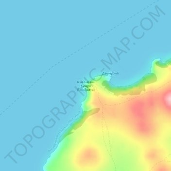 Mapa topográfico мыс Саган-Хушун (Три Брата), altitud, relieve